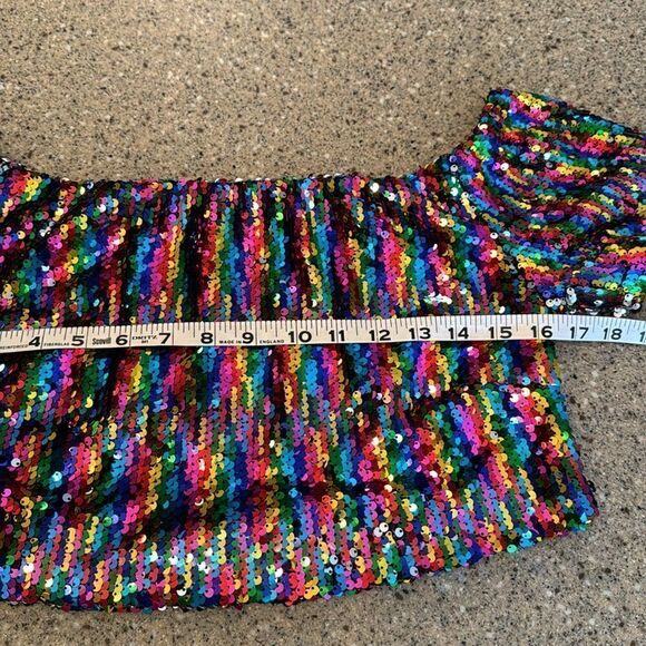 SAY WHAT? Off Shoulder Sequin Sparkle Crop Top - Picture 8 of 9